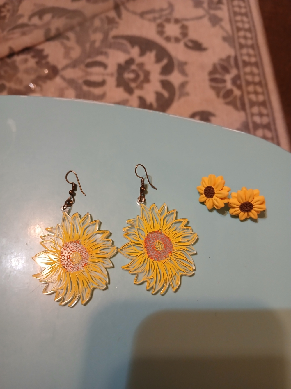 Yellow Sunflower Earrings Pair - Bright Floral Statement